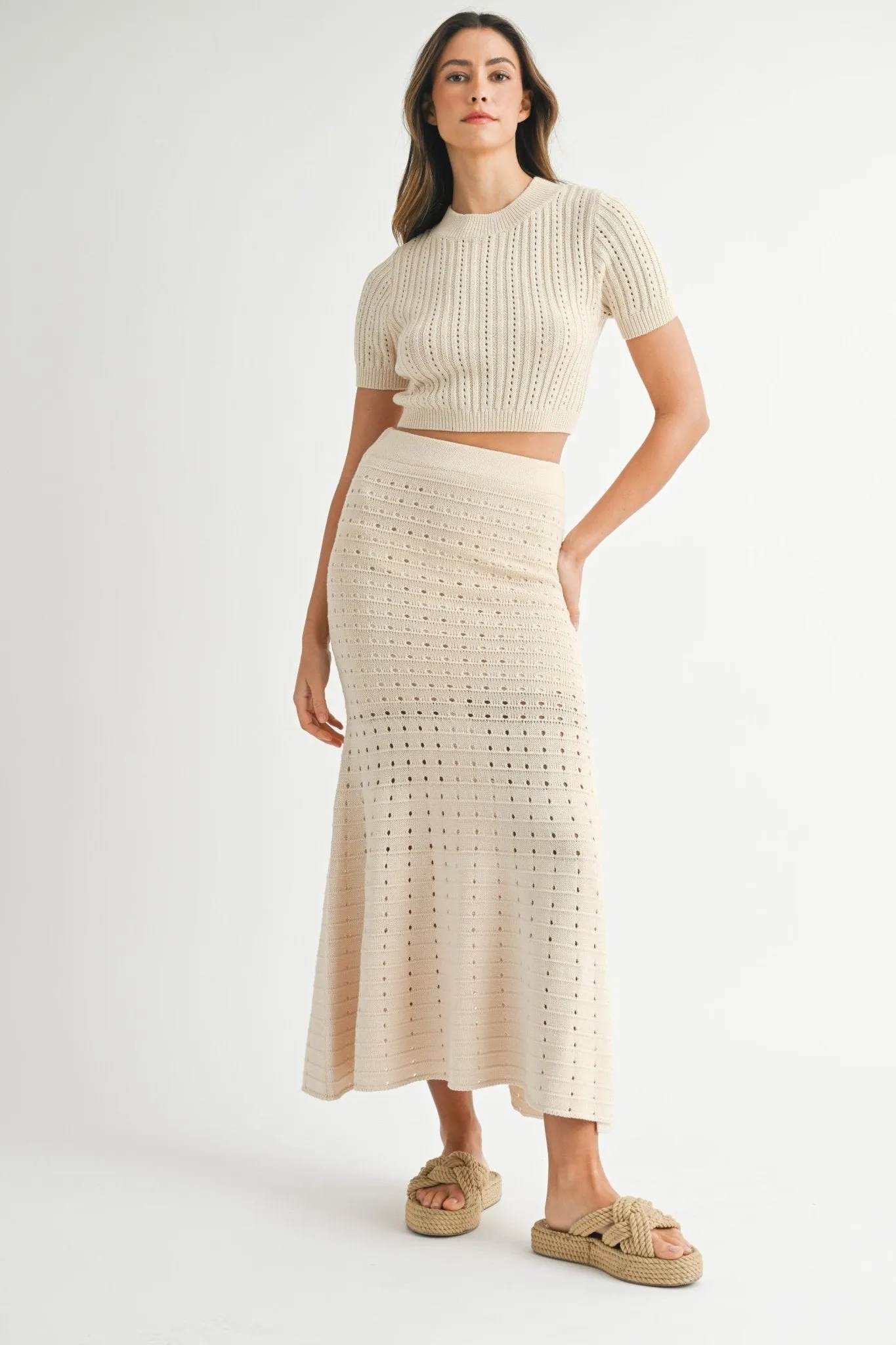 Beige Sweater Top & Maxi Skirt Set