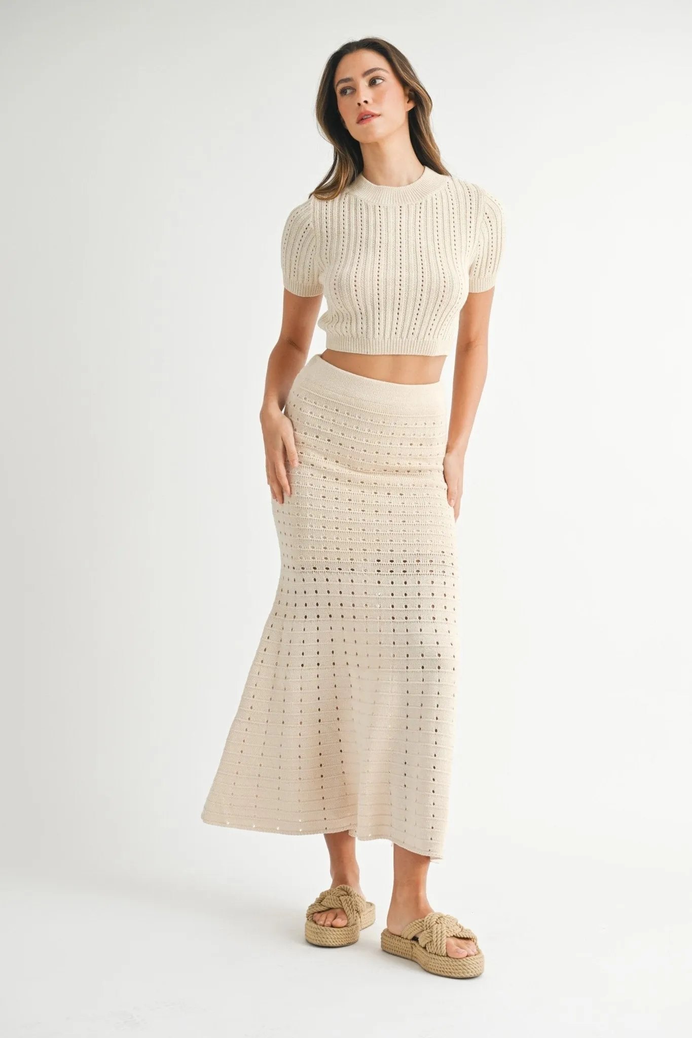 Beige Sweater Top & Maxi Skirt Set
