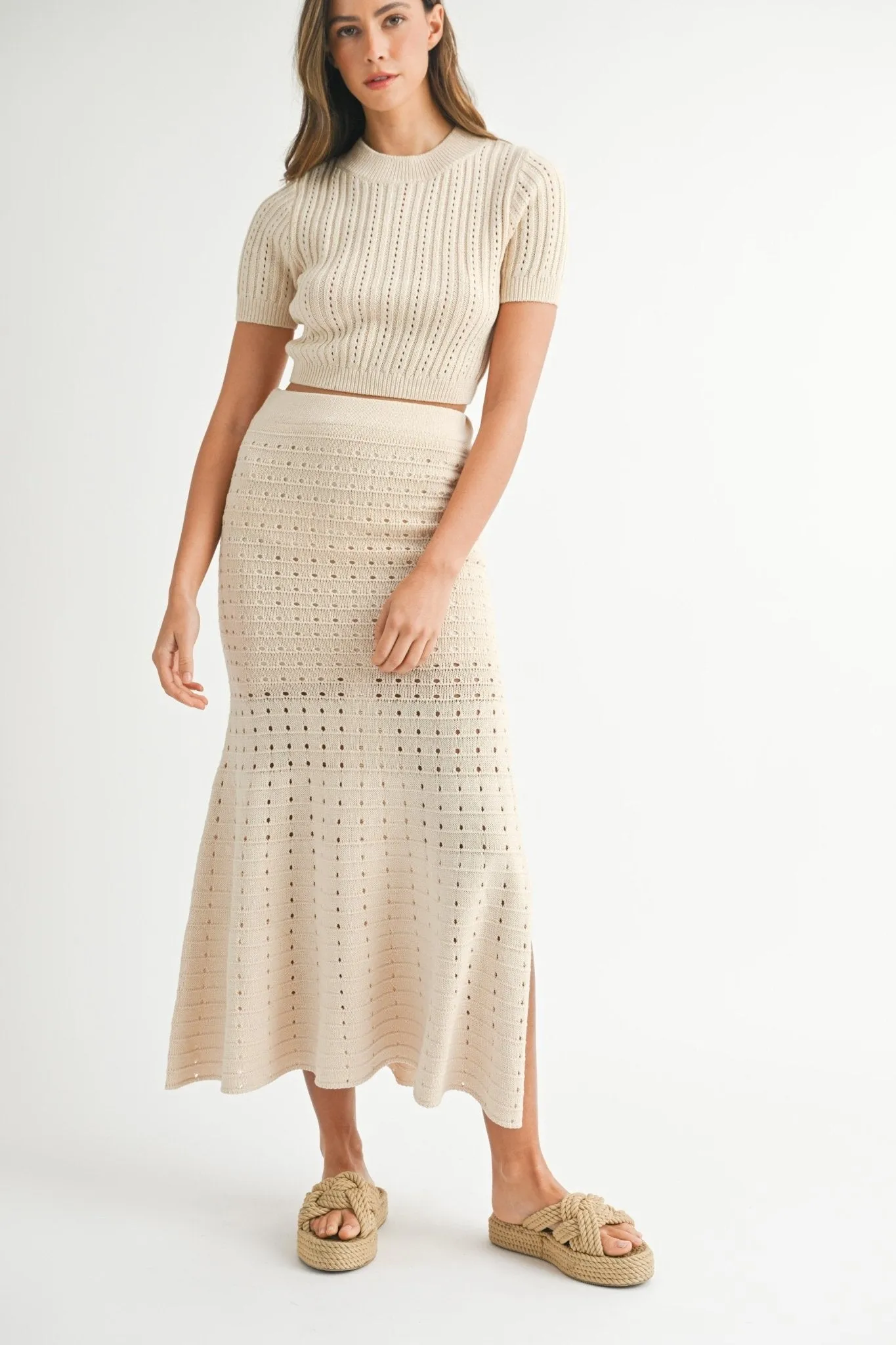 Beige Sweater Top & Maxi Skirt Set
