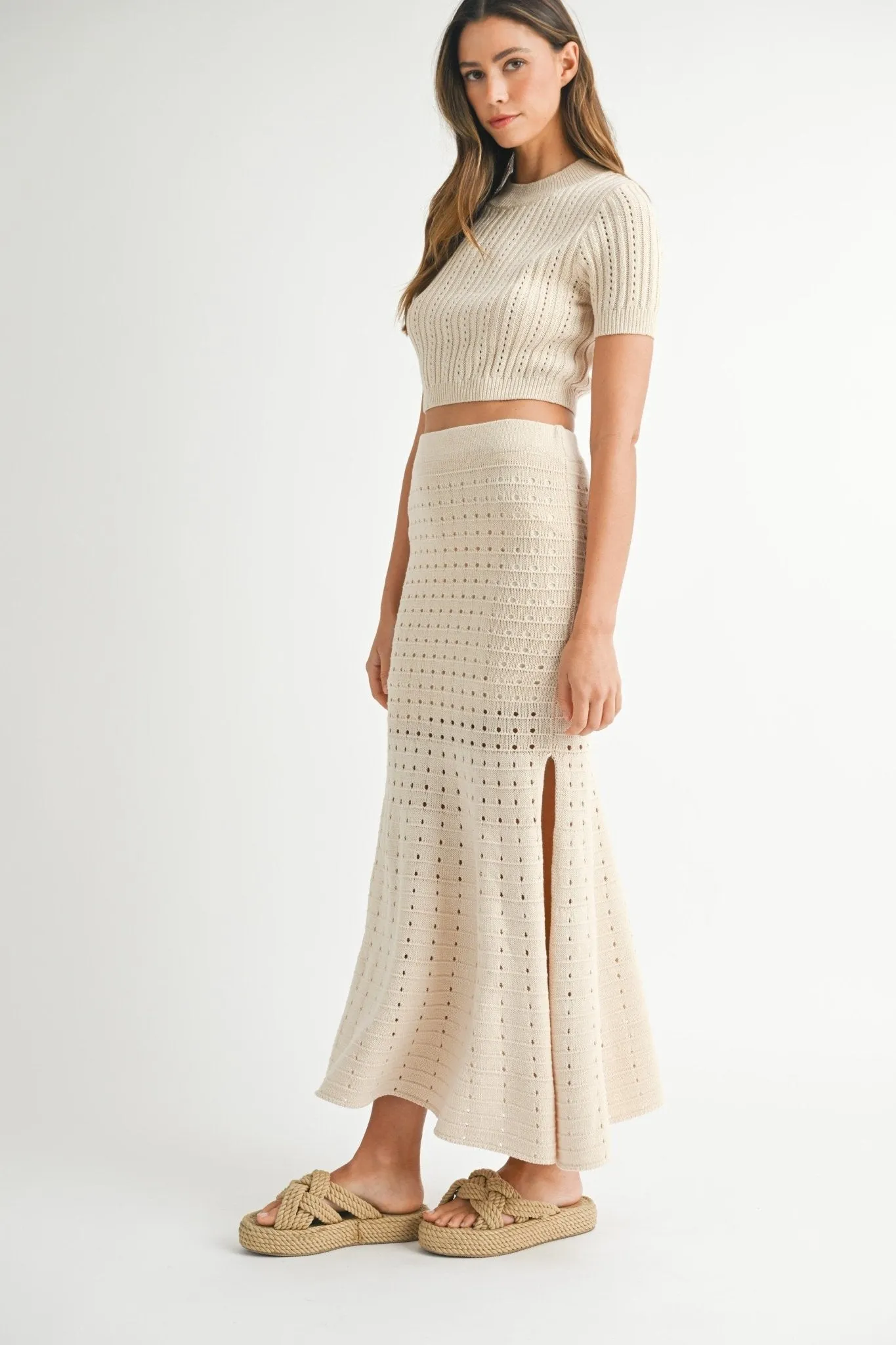 Beige Sweater Top & Maxi Skirt Set