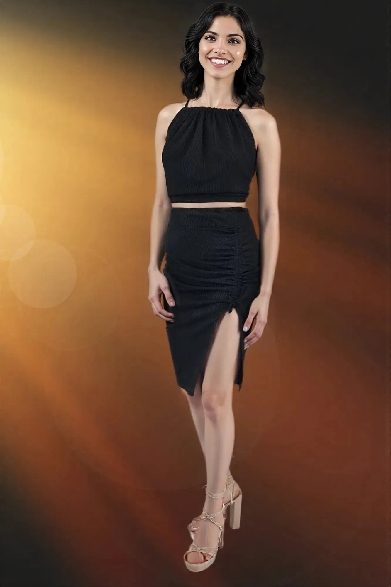 Black Ribbed Pencil Drawstring Skirt – Effortless Comfort & Chic Style