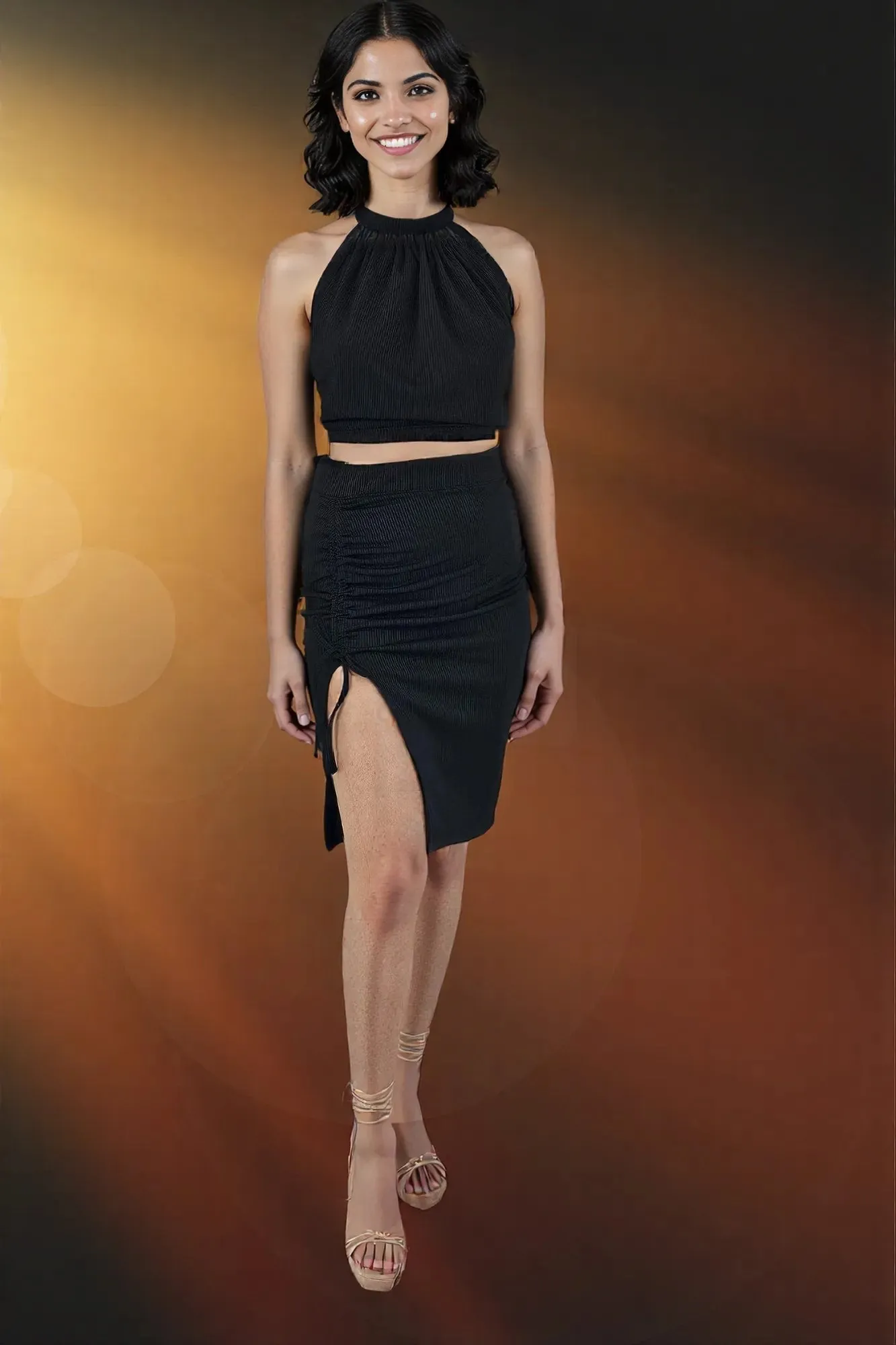 Black Ribbed Pencil Drawstring Skirt – Effortless Comfort & Chic Style