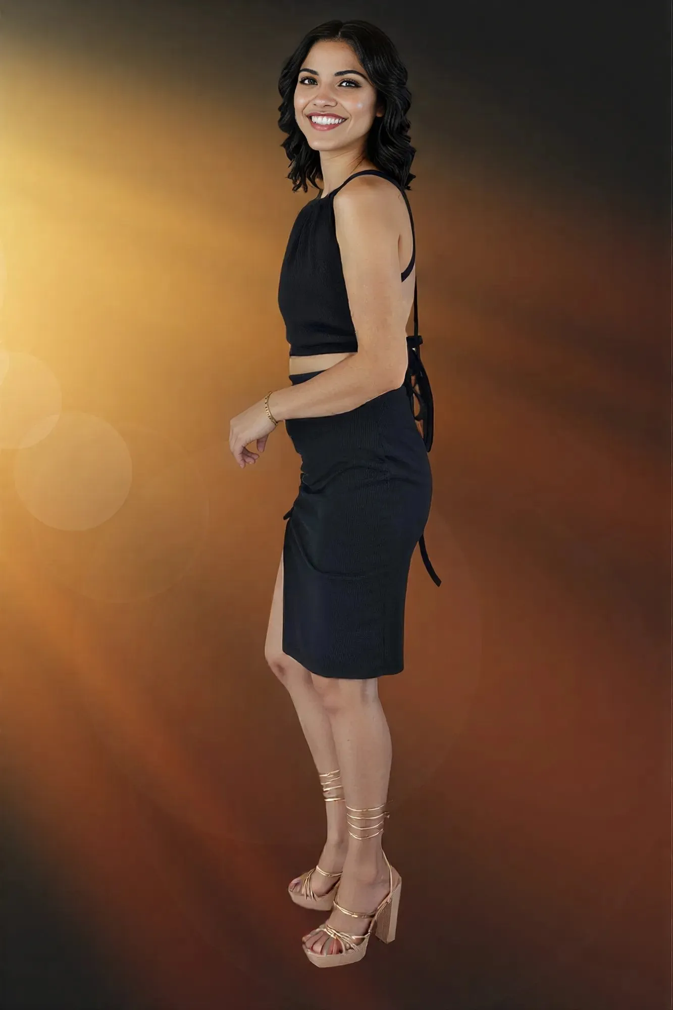 Black Ribbed Pencil Drawstring Skirt – Effortless Comfort & Chic Style