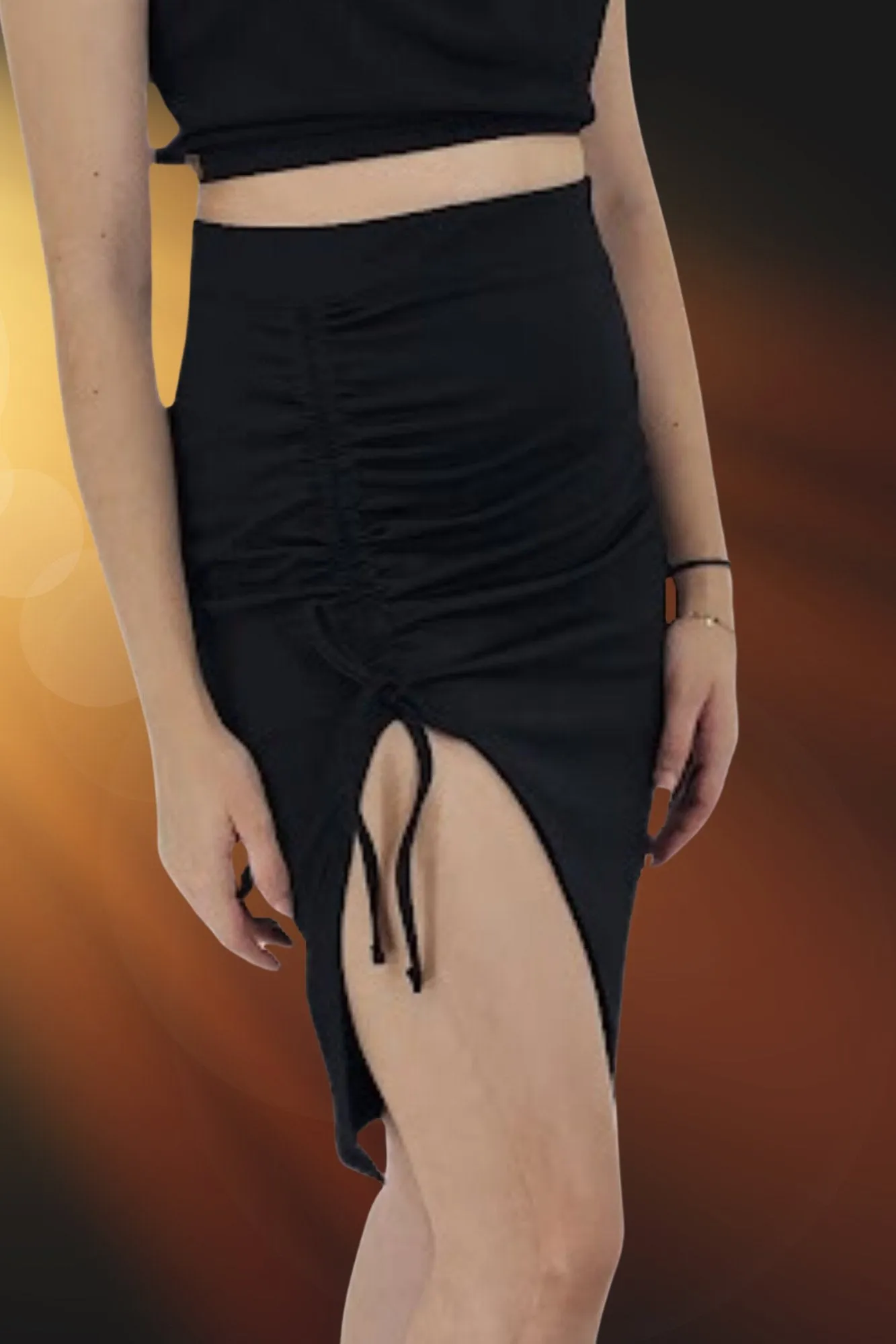 Black Ribbed Pencil Drawstring Skirt – Effortless Comfort & Chic Style