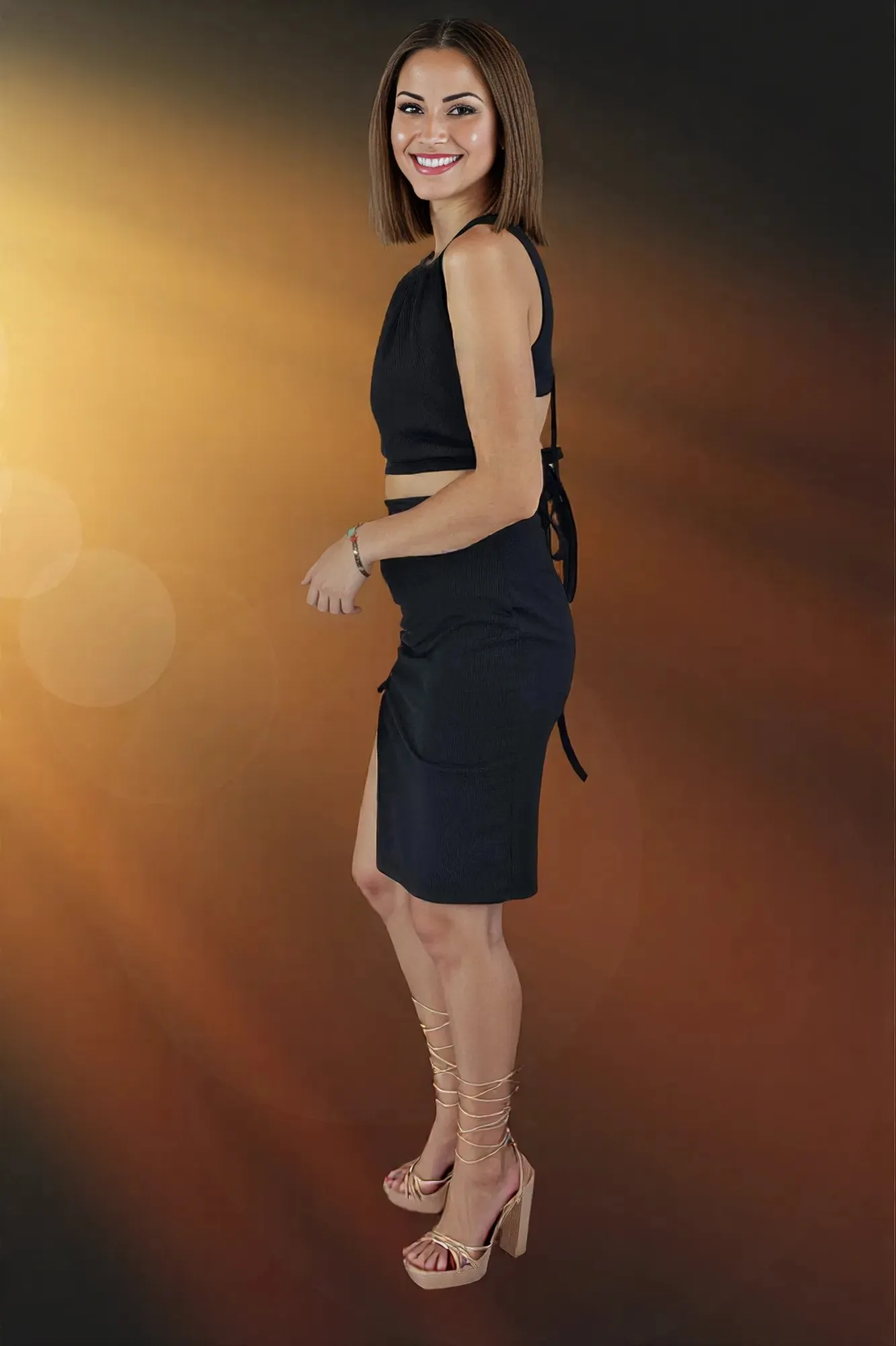Black Ribbed Pencil Drawstring Skirt – Effortless Comfort & Chic Style