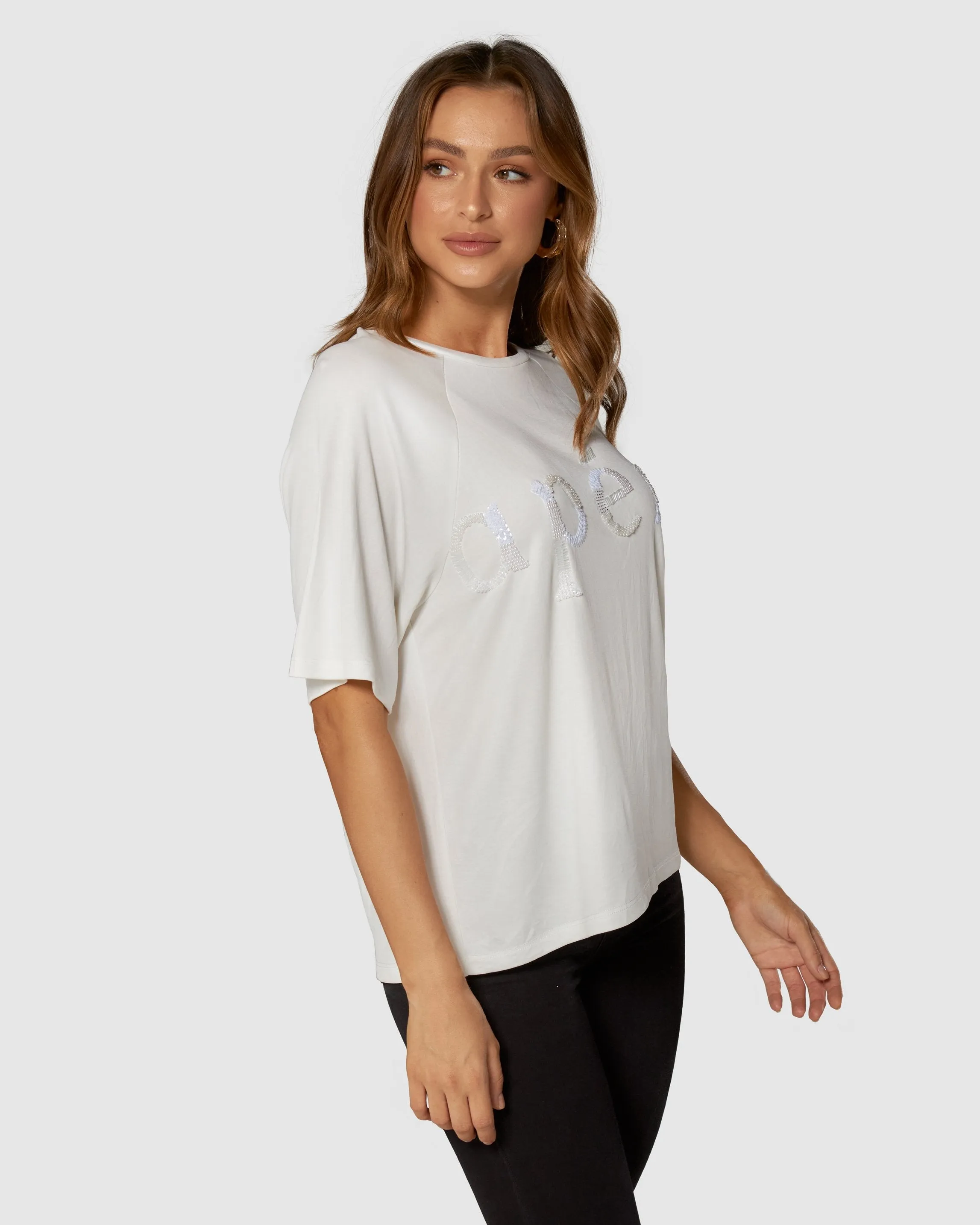 Blanc Beaded Oversized Tee - White