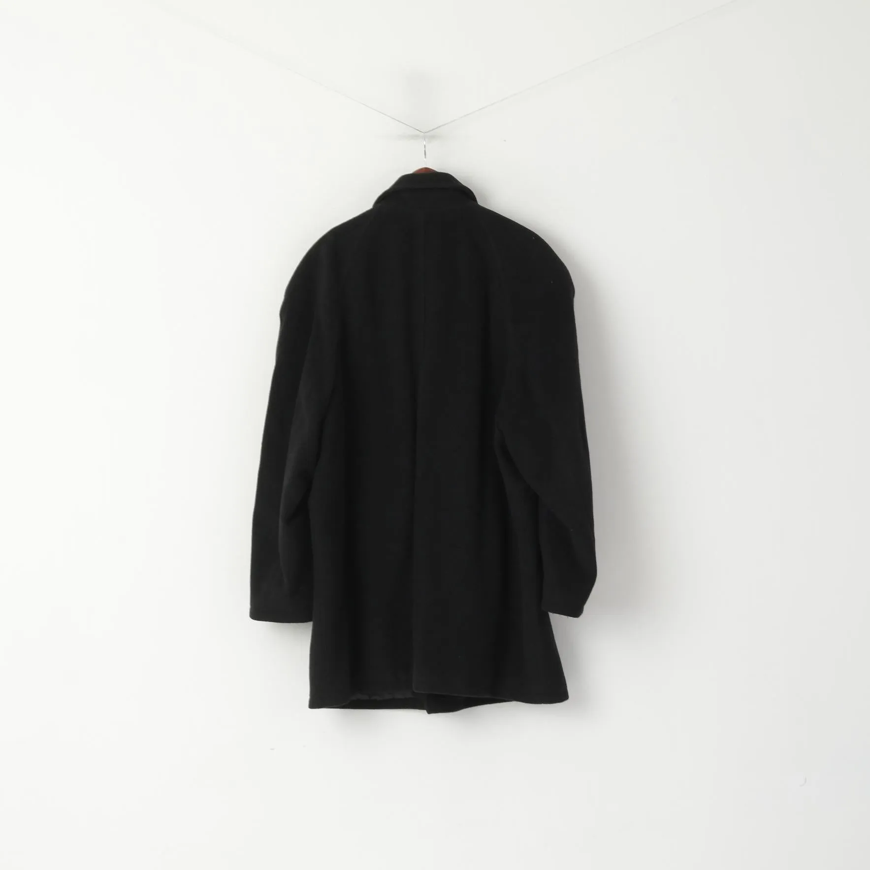 Di Caprio Men 48 XL Coat Black Wool Cashmere Blend Single Breasted Vintage Top