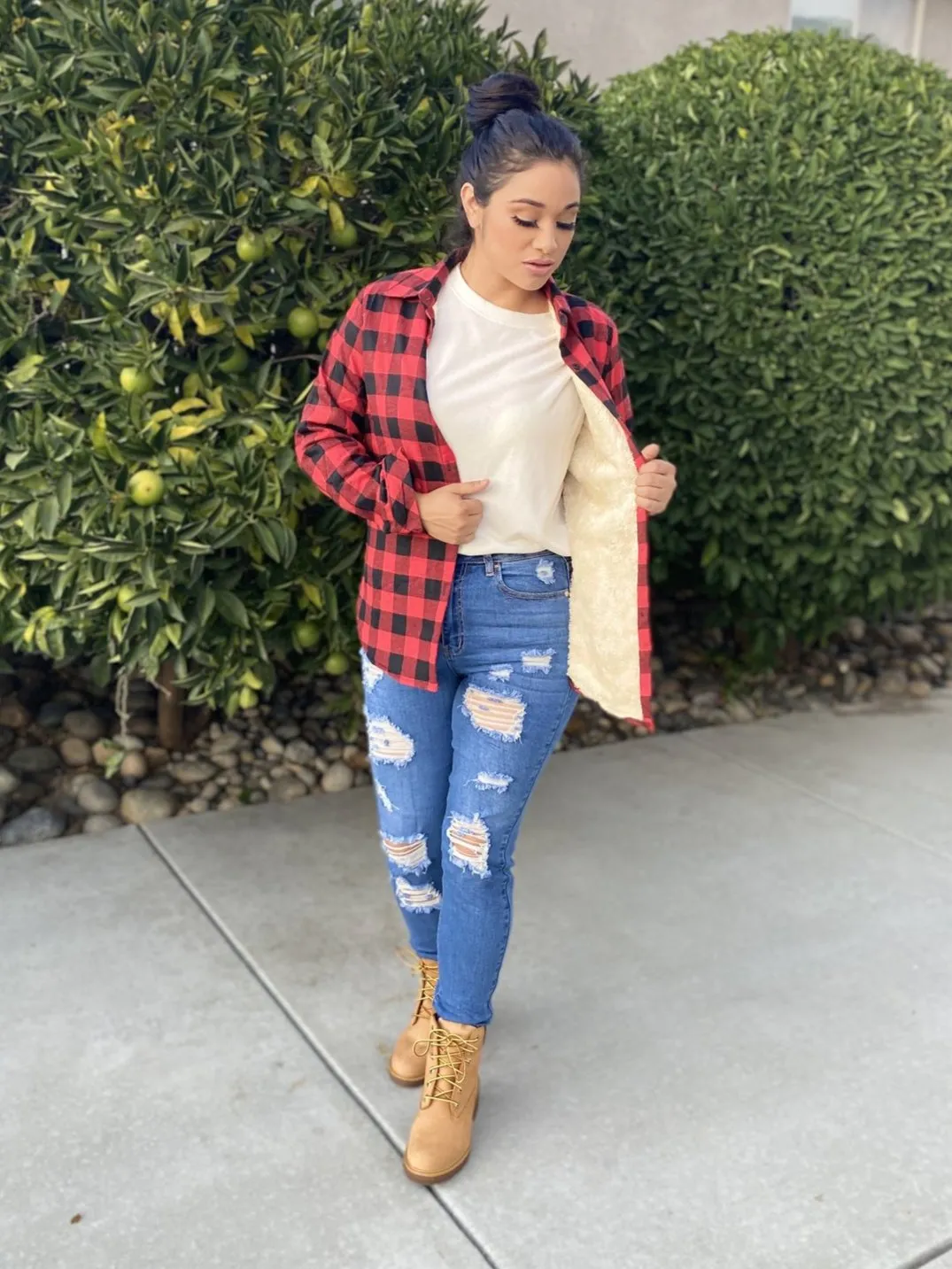 Montana Scottish Plaid Flannel Top with Sherpa Lined (red/black)