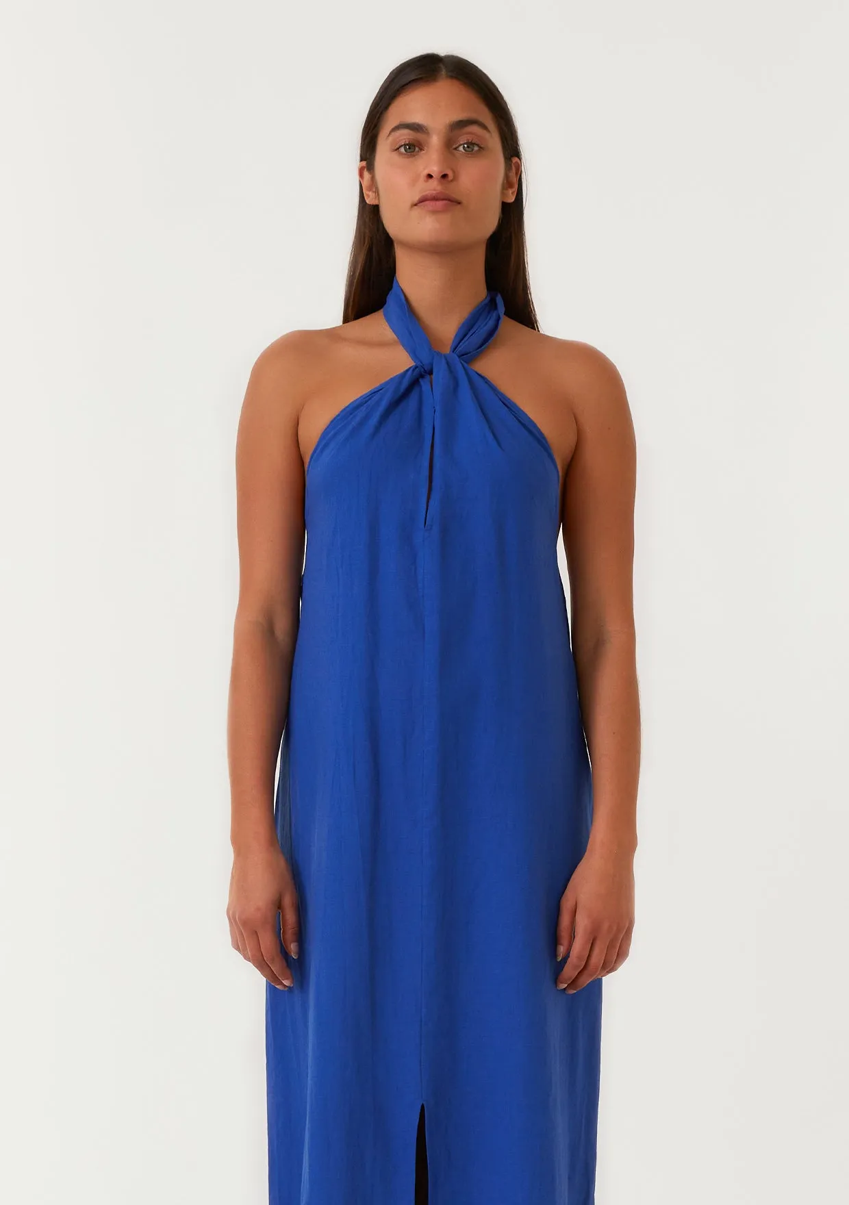 Open Back Twist Halter Maxi Dress