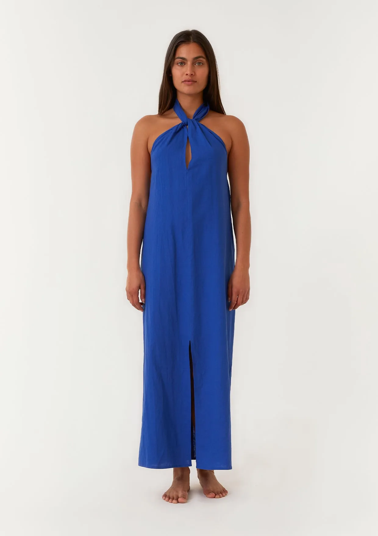 Open Back Twist Halter Maxi Dress