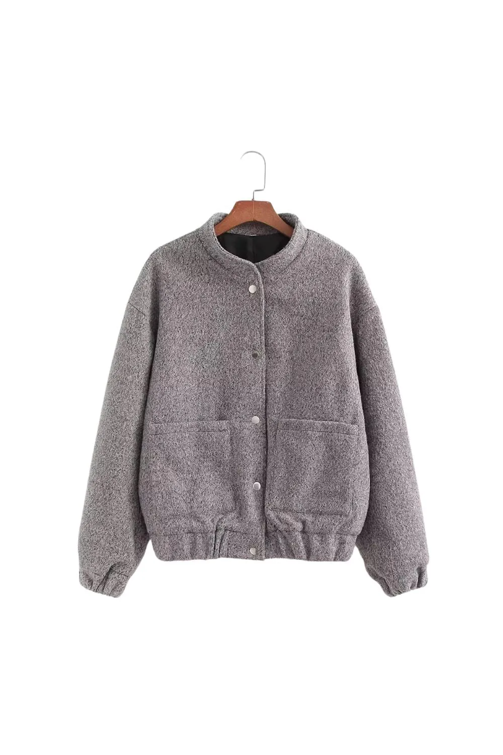 'Rose' Grey Wool Baseball-Style Jacket