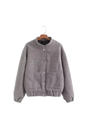 'Rose' Grey Wool Baseball-Style Jacket