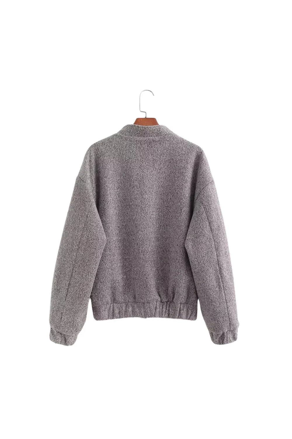 'Rose' Grey Wool Baseball-Style Jacket