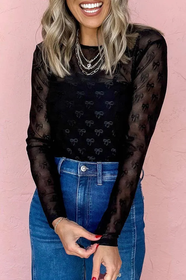 Small Bow Mesh Top