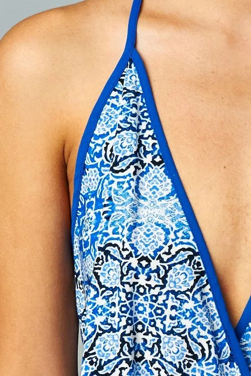 Tapestry Layered Front Sleeveless Maxi Dress