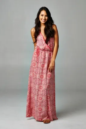 Tapestry Layered Front Sleeveless Maxi Dress